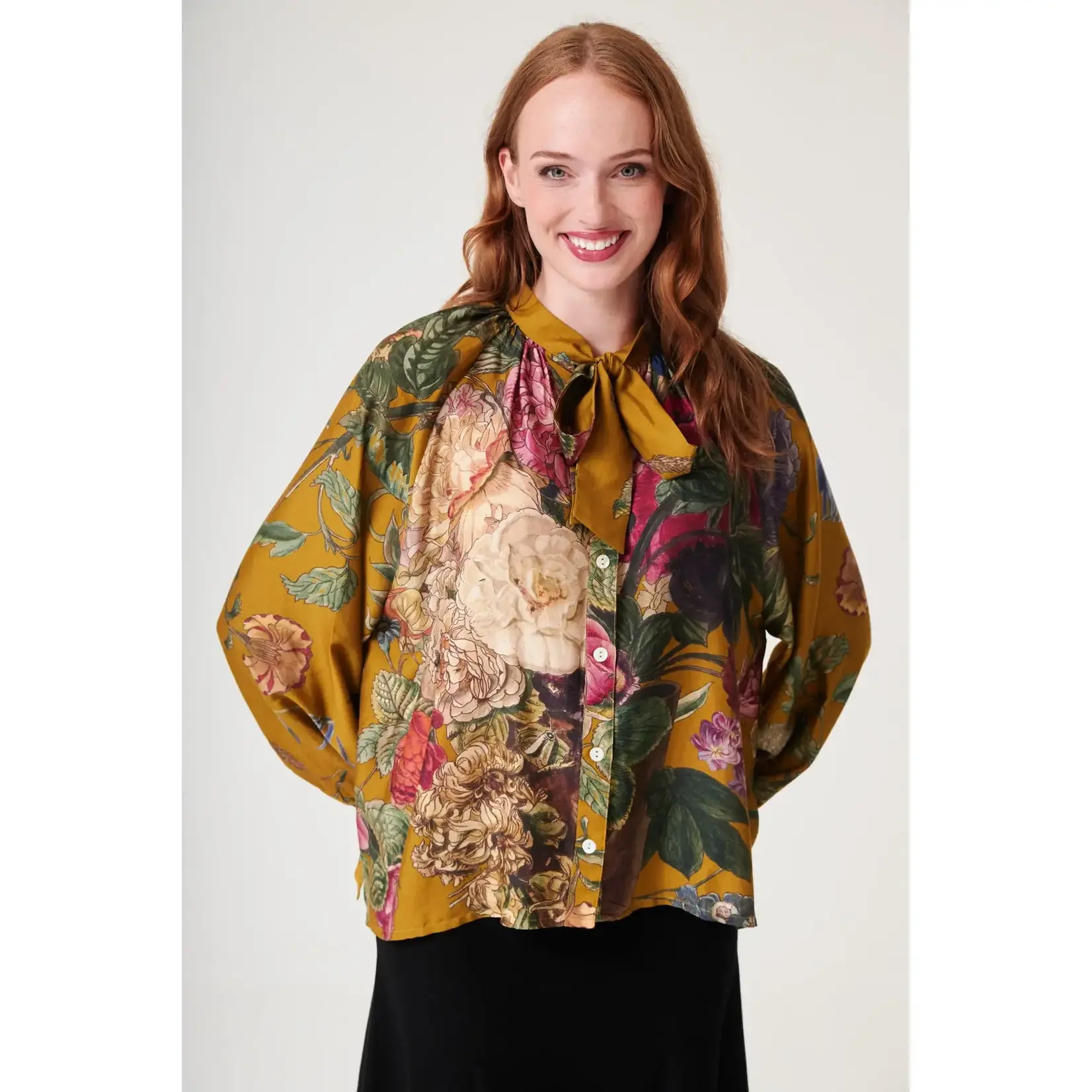 ONE HUNDRED STARS Primula Gold Pussy Bow Blouse