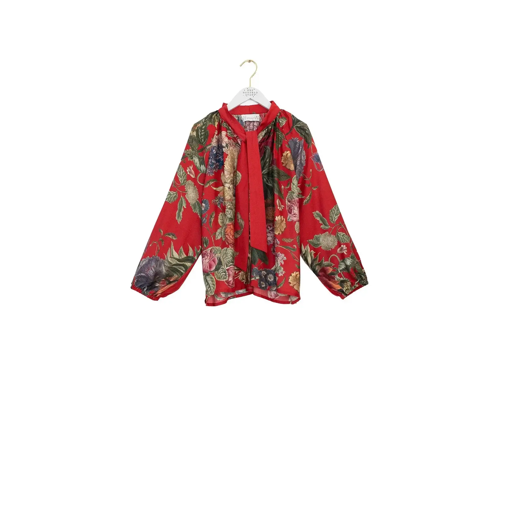 ONE HUNDRED STARS Primula Berry Pussy Bow Blouse