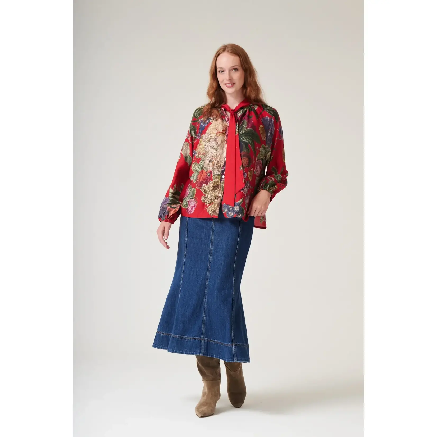 ONE HUNDRED STARS Primula Berry Pussy Bow Blouse