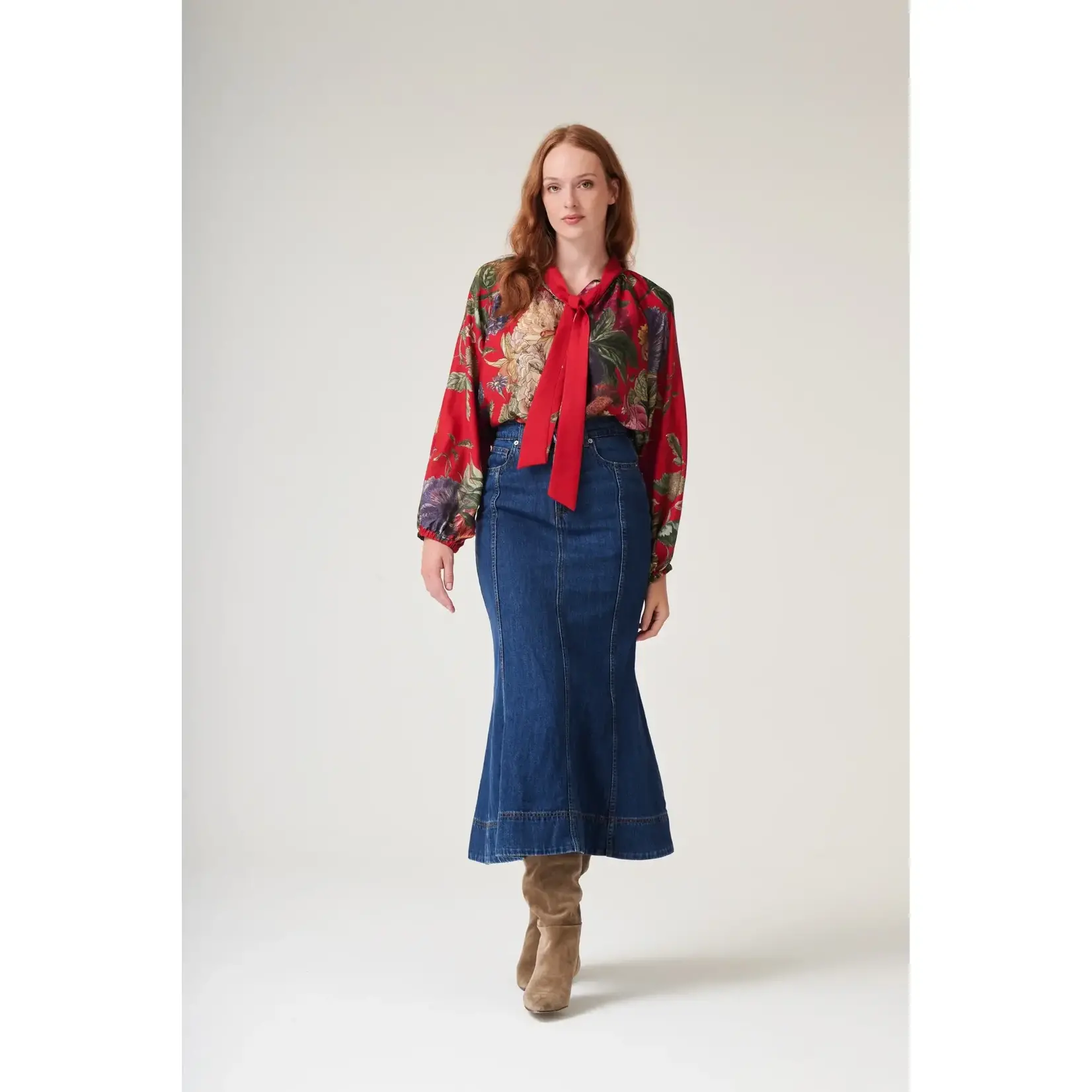 ONE HUNDRED STARS Primula Berry Pussy Bow Blouse
