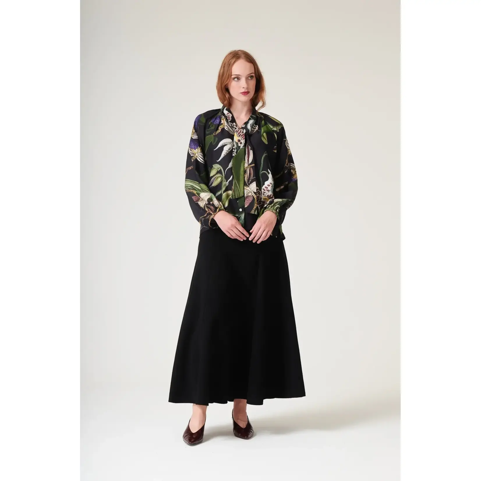 ONE HUNDRED STARS Orchid Black Pussy Bow Blouse