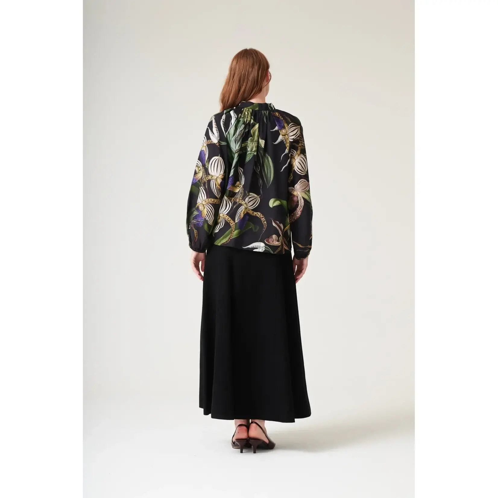 ONE HUNDRED STARS Orchid Black Pussy Bow Blouse