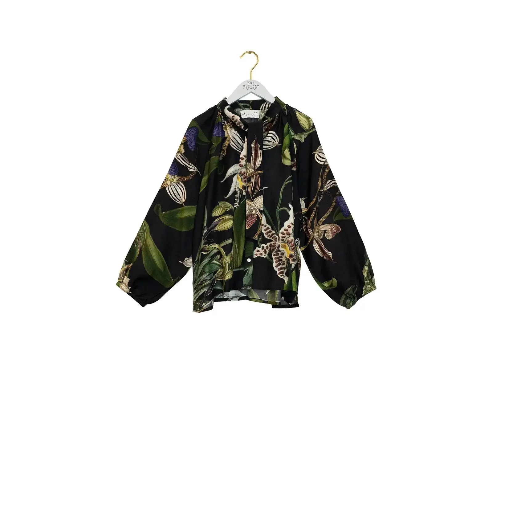 ONE HUNDRED STARS Orchid Black Pussy Bow Blouse