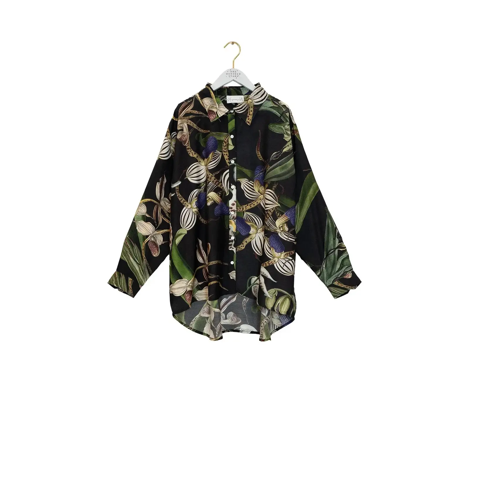 ONE HUNDRED STARS Orchid Black Oversized Shirt