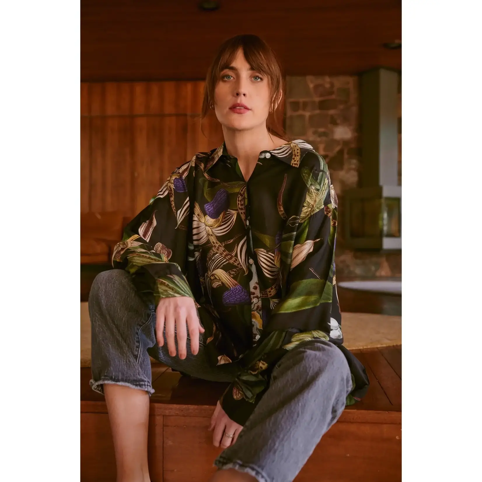 ONE HUNDRED STARS Orchid Black Oversized Shirt