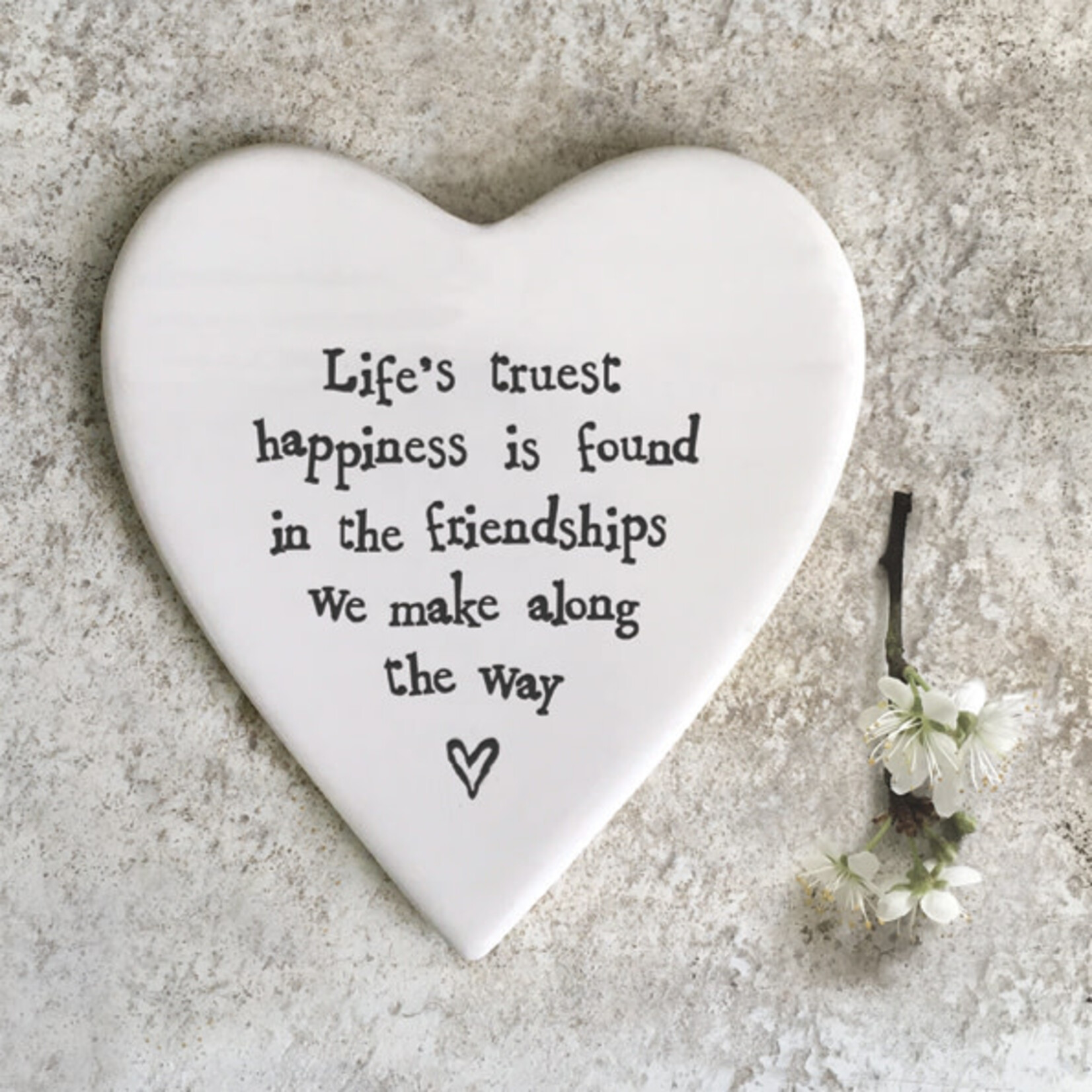 East of India Life's Truest Happiness Friendships- Heart Porcelain coaster