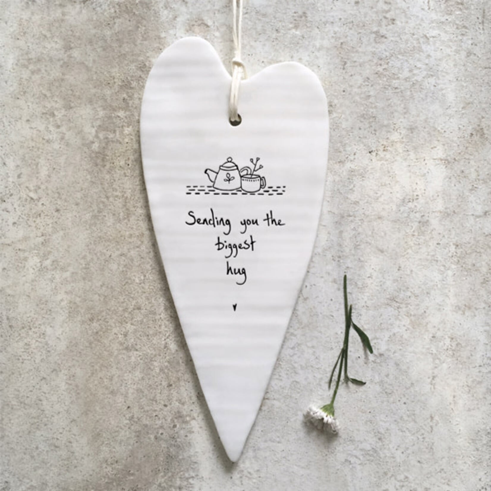East of India Sending You Hug Porcelain Hanging Wobbly Long Heart