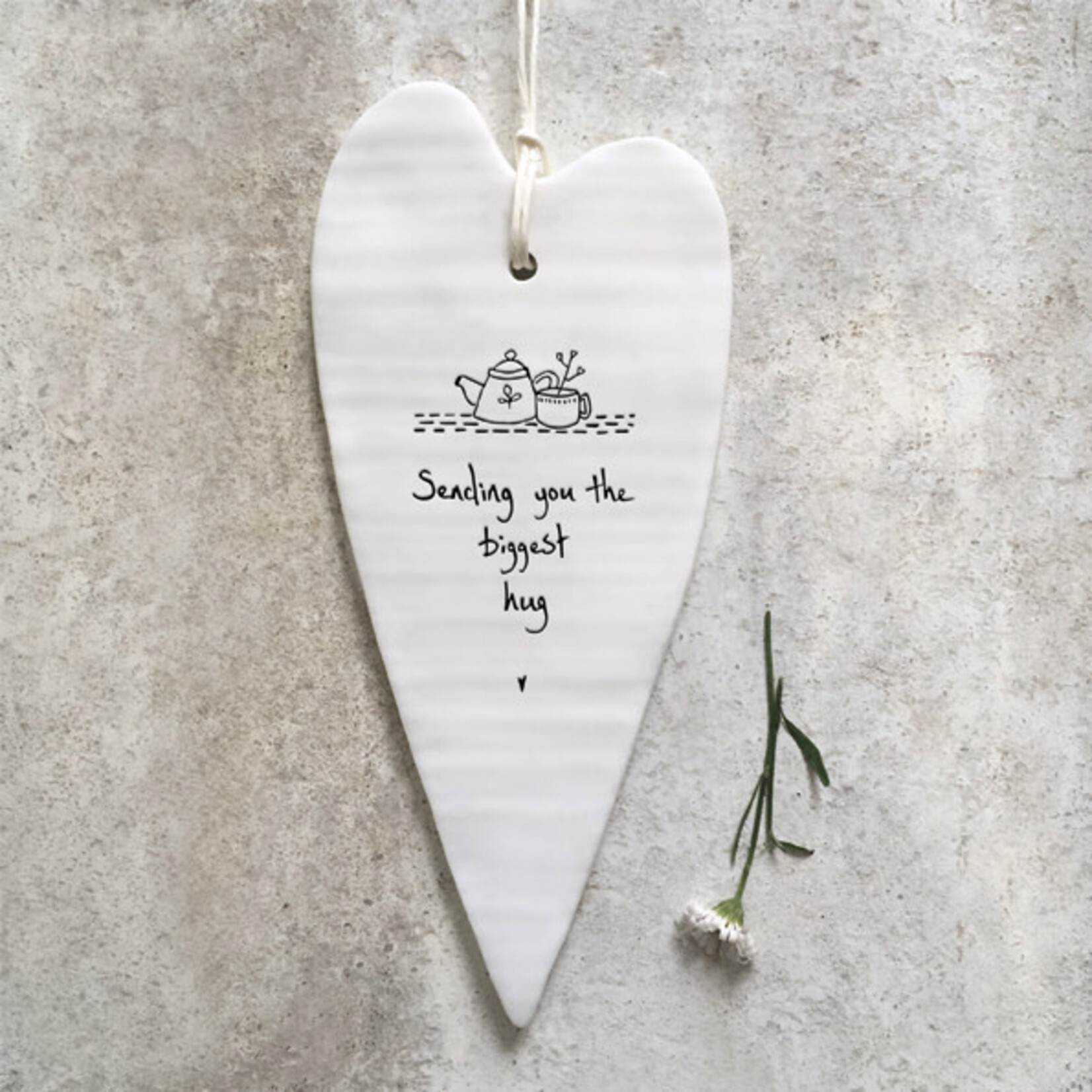 East of India Sending You Porcelain Hanging Wobbly Long Heart