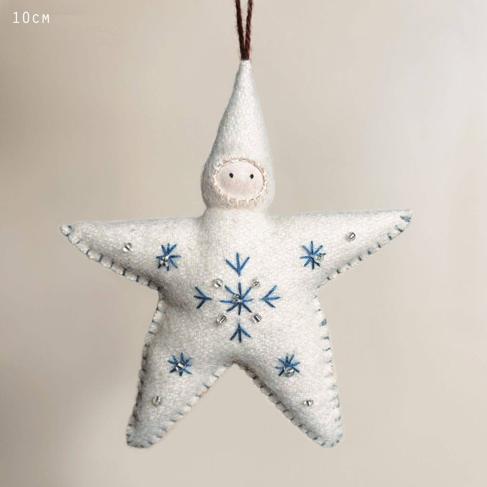 East of India White Cream Large felt star baby Decoration
