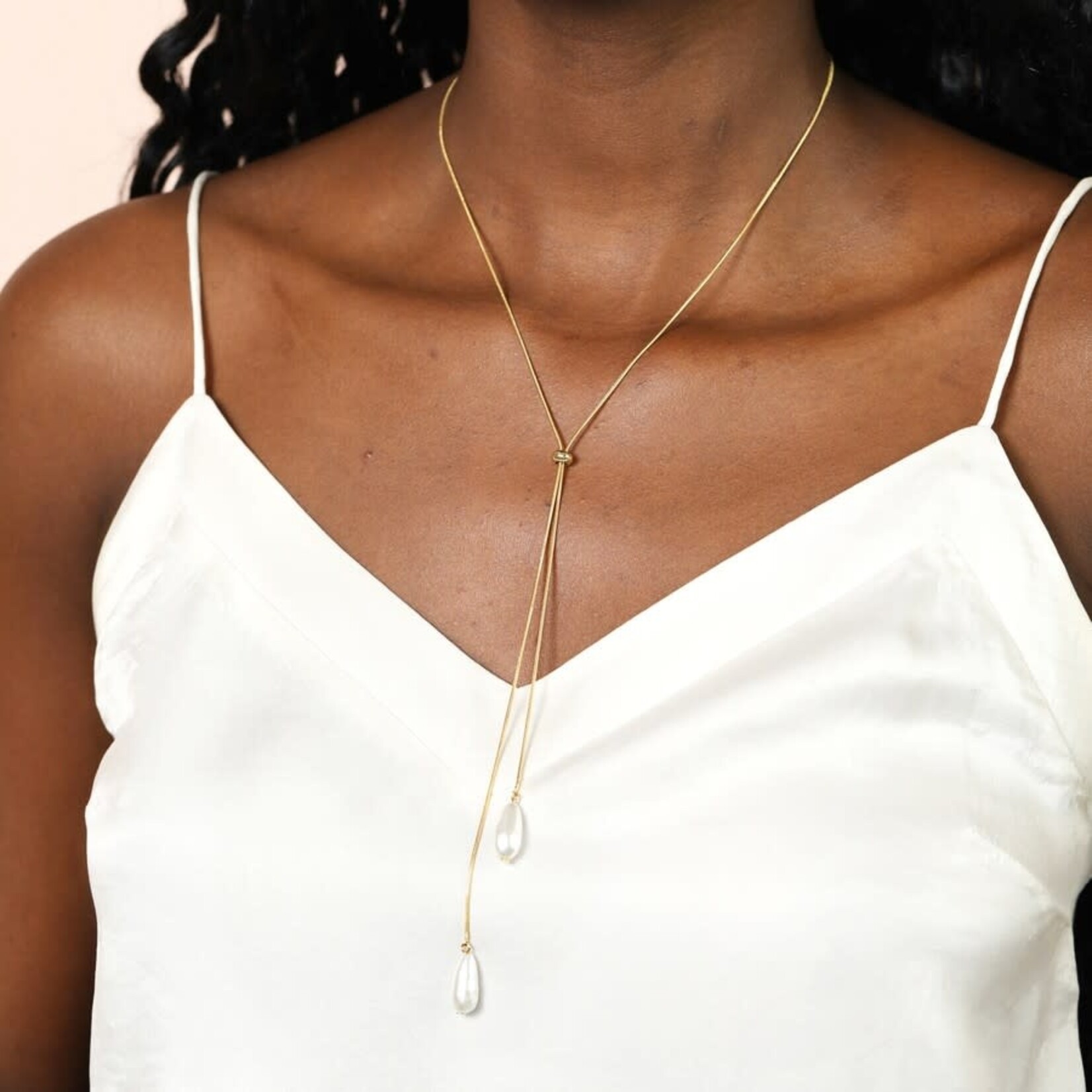 Lisa Angel Double Pearl Drawstring Necklace
