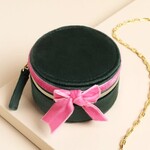 Lisa Angel Green and Pink Velvet Bow Mini Round Jewellery Case Lisa Angel Green and Pink Velvet Bow Mini Round Jewellery Case