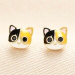 Lisa Angel Enamel Cat Face Stud Earrings in Gold