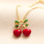 Lisa Angel Enamel Cherry Bow Pendant Necklace in Gold