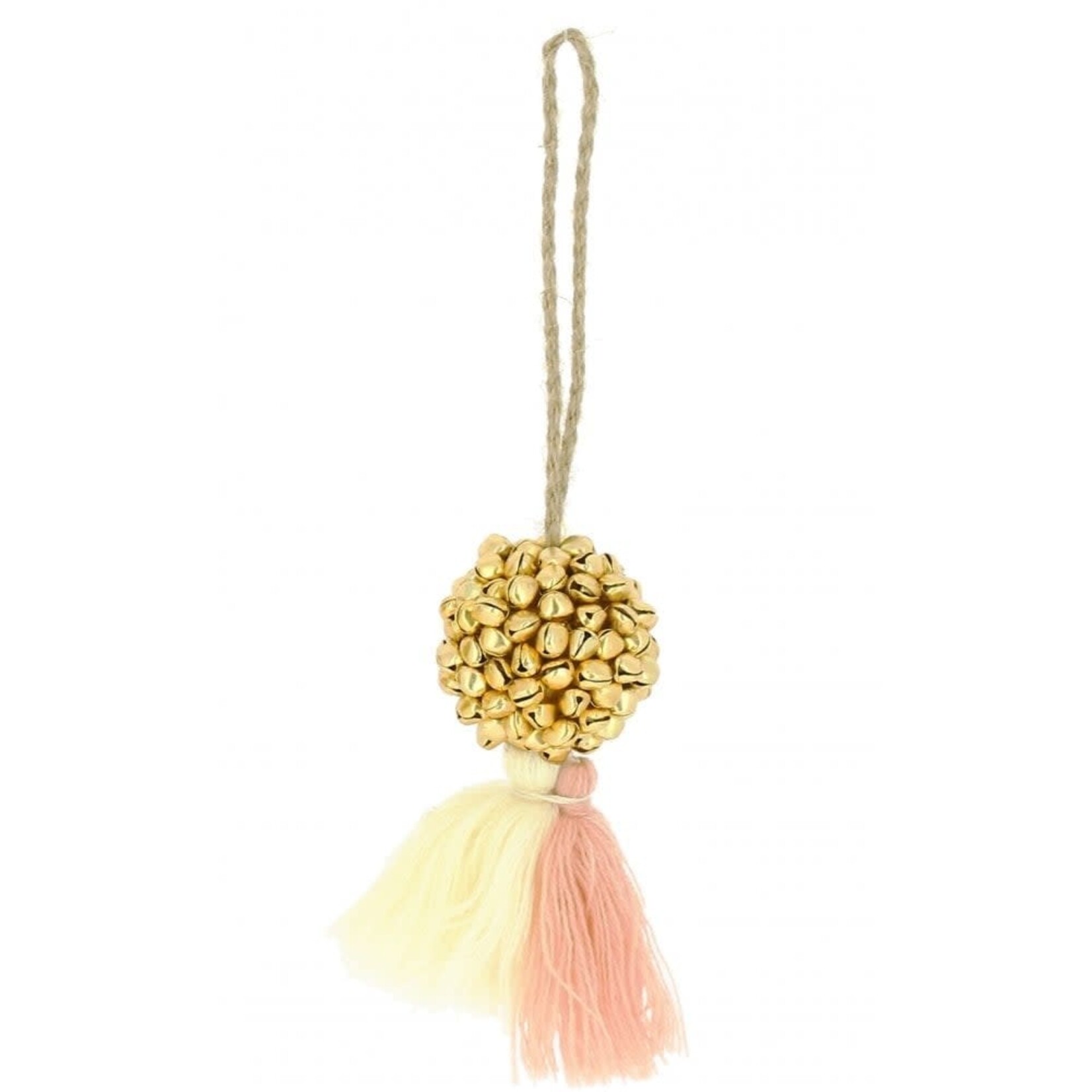 Fiona Walker Fiona Walker Pastel Mini Gold Bell 6cm Bauble with Cream and Pink Tassel