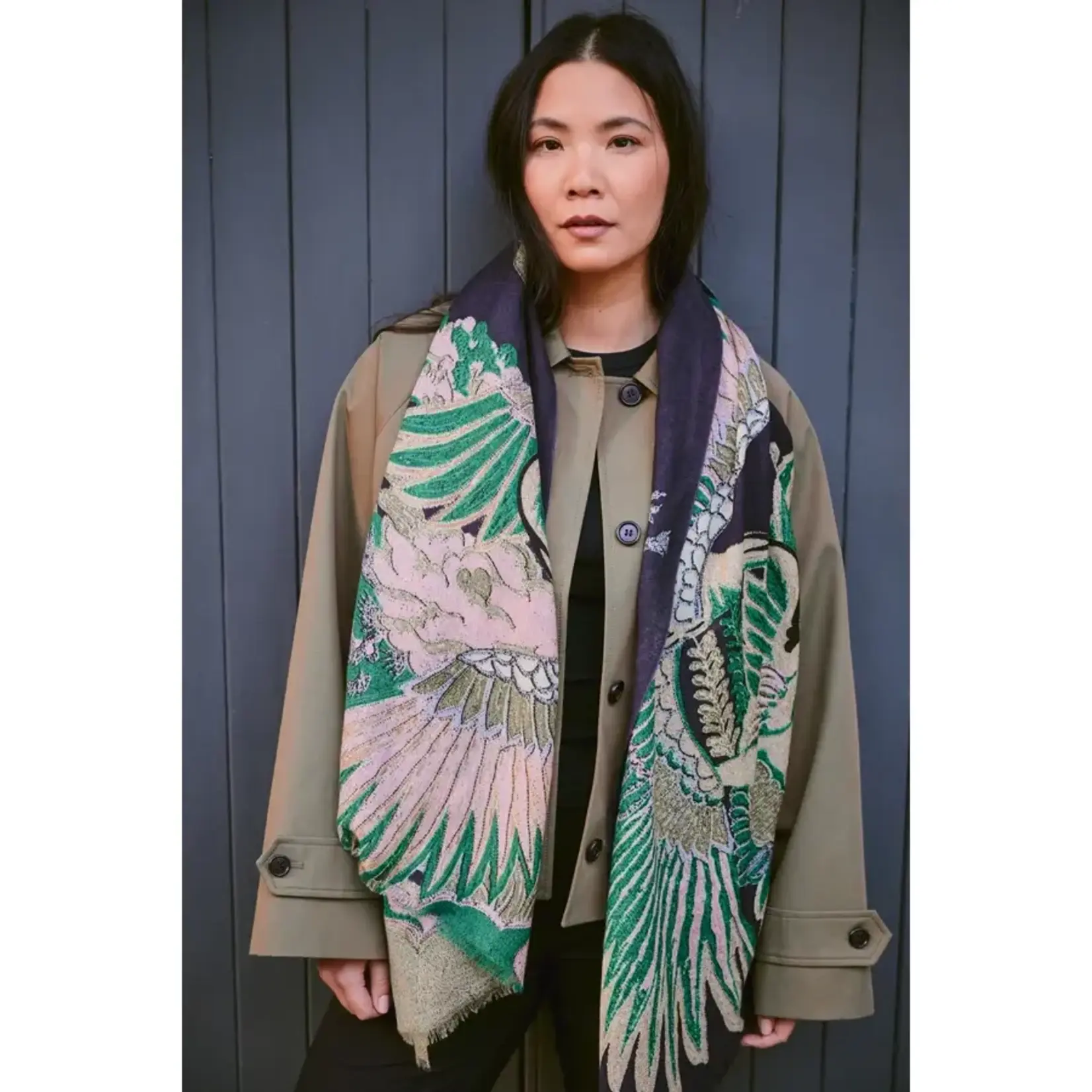 ONE HUNDRED STARS Crane Emerald Wool Scarf