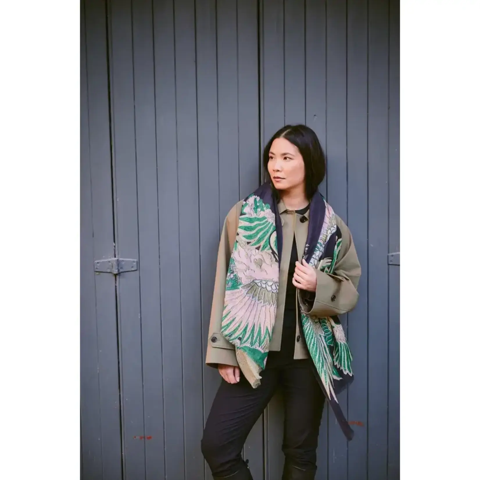 ONE HUNDRED STARS Crane Emerald Wool Scarf