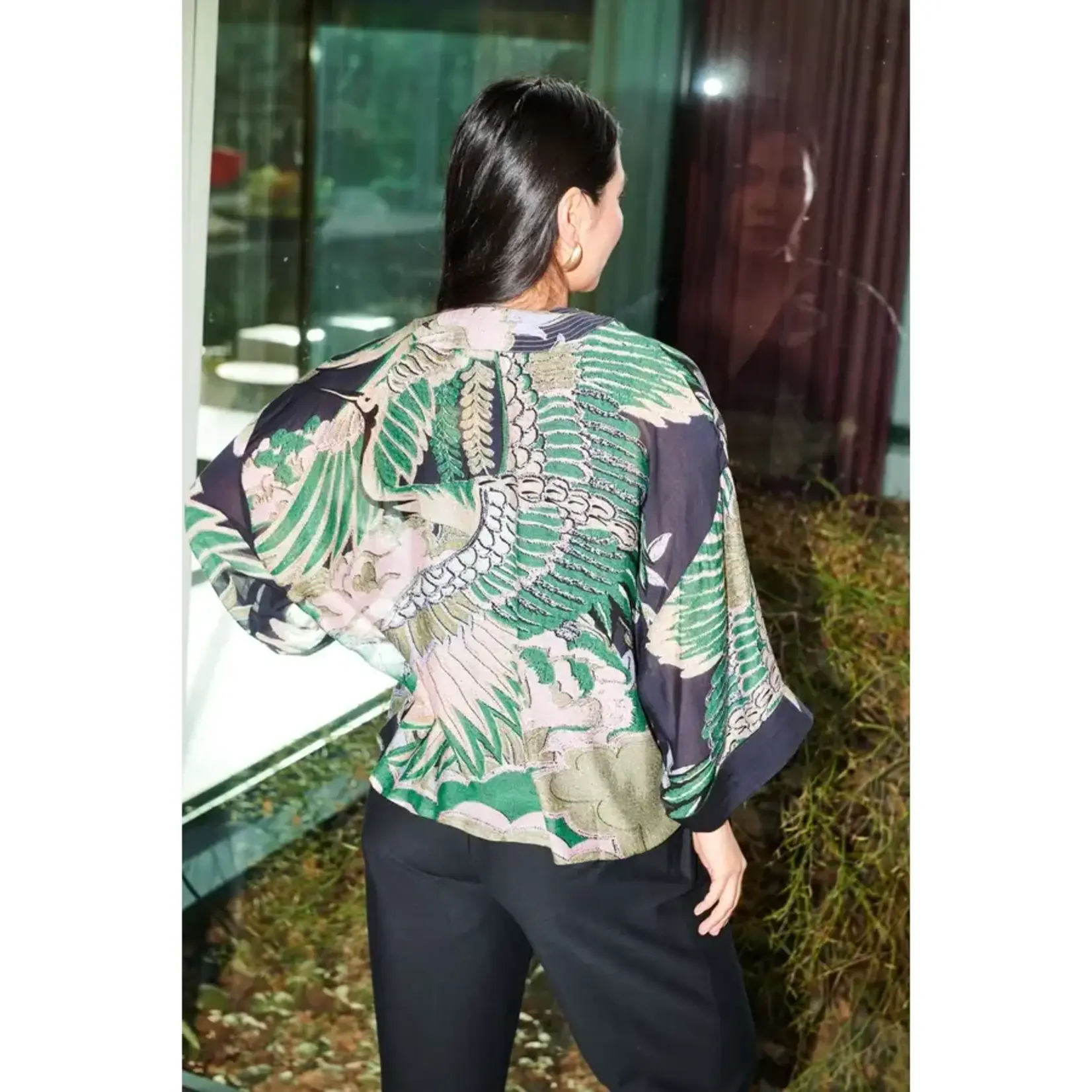 ONE HUNDRED STARS Crane Emerald Kimono