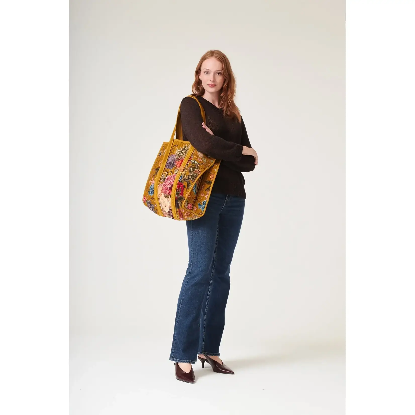 ONE HUNDRED STARS Primula Gold Velvet Tote Bag