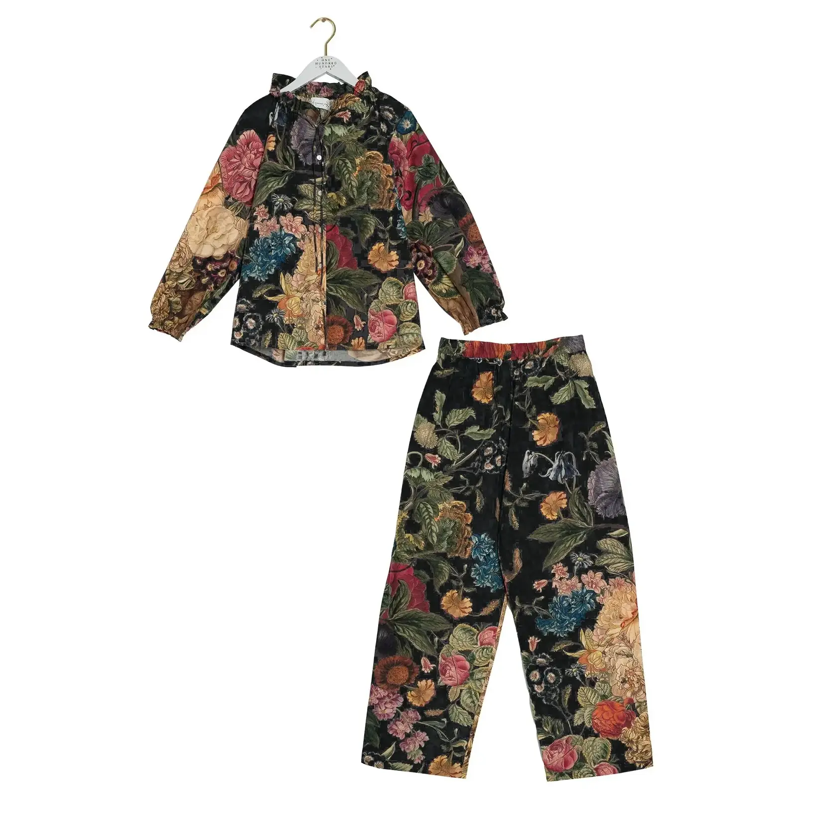 ONE HUNDRED STARS Primula Black Poplin Pyjama Set