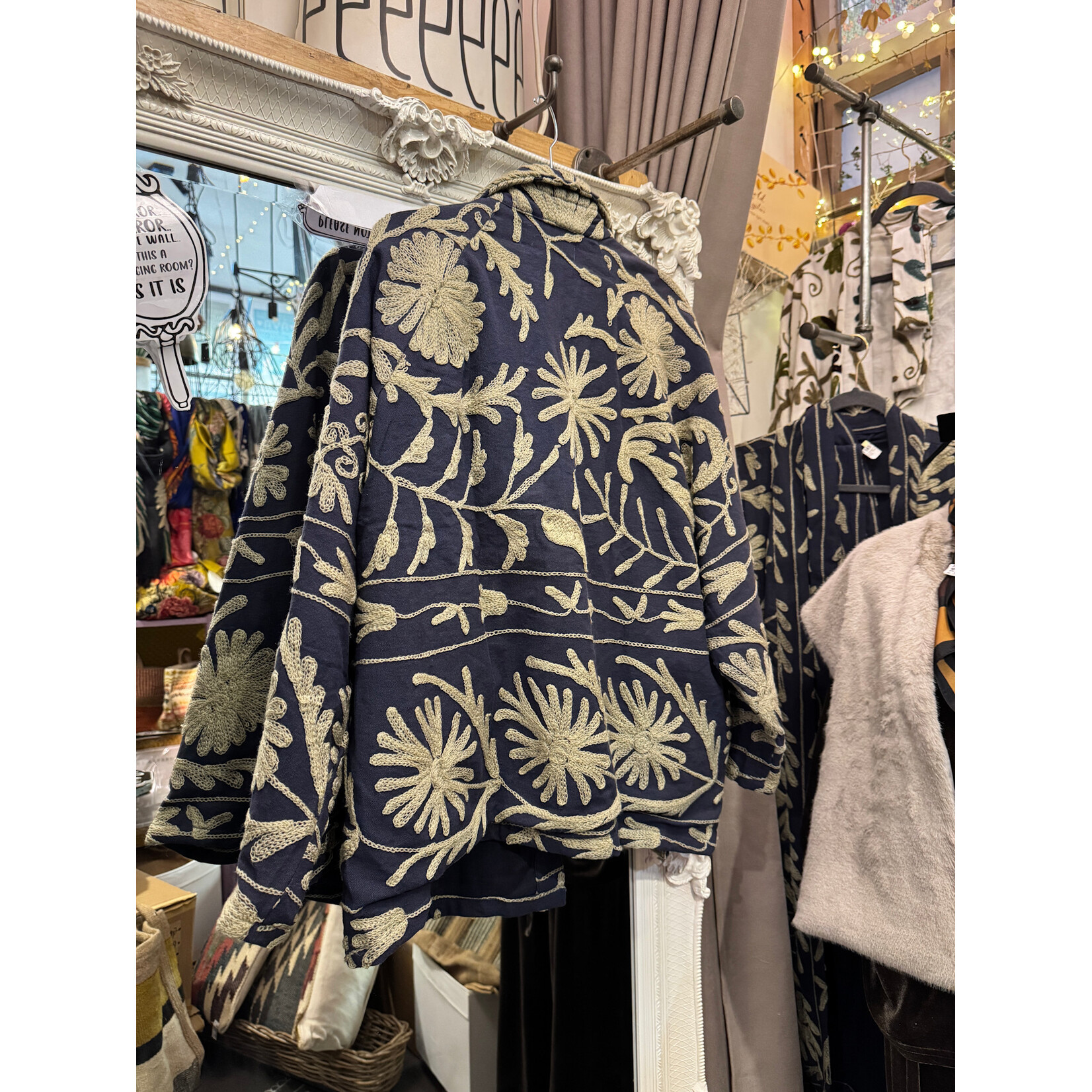 EDL Ltd Suzani Bolero Jacket Navy Taupe