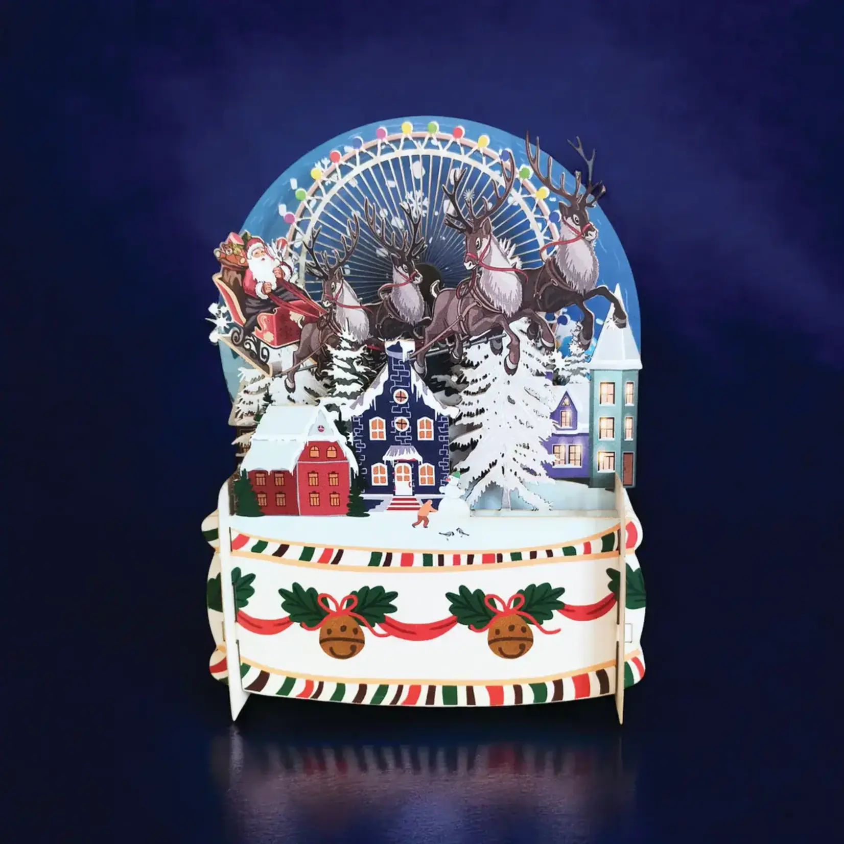 AllJoy Design Santa Sleigh White Snow Globe Pop Up Christmas Card