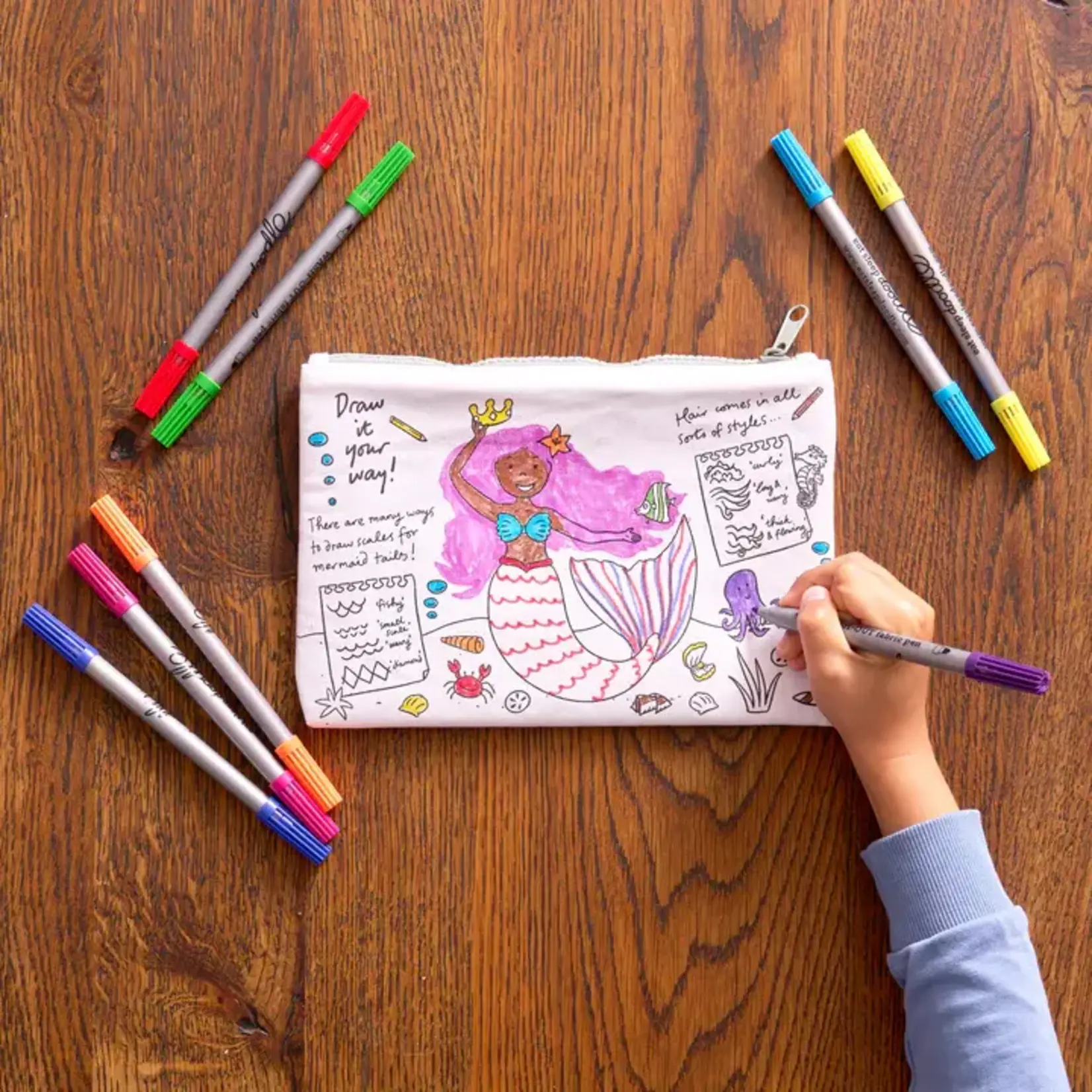 Eat Sleep Doodle Mermaid Pencil Case Colour-in