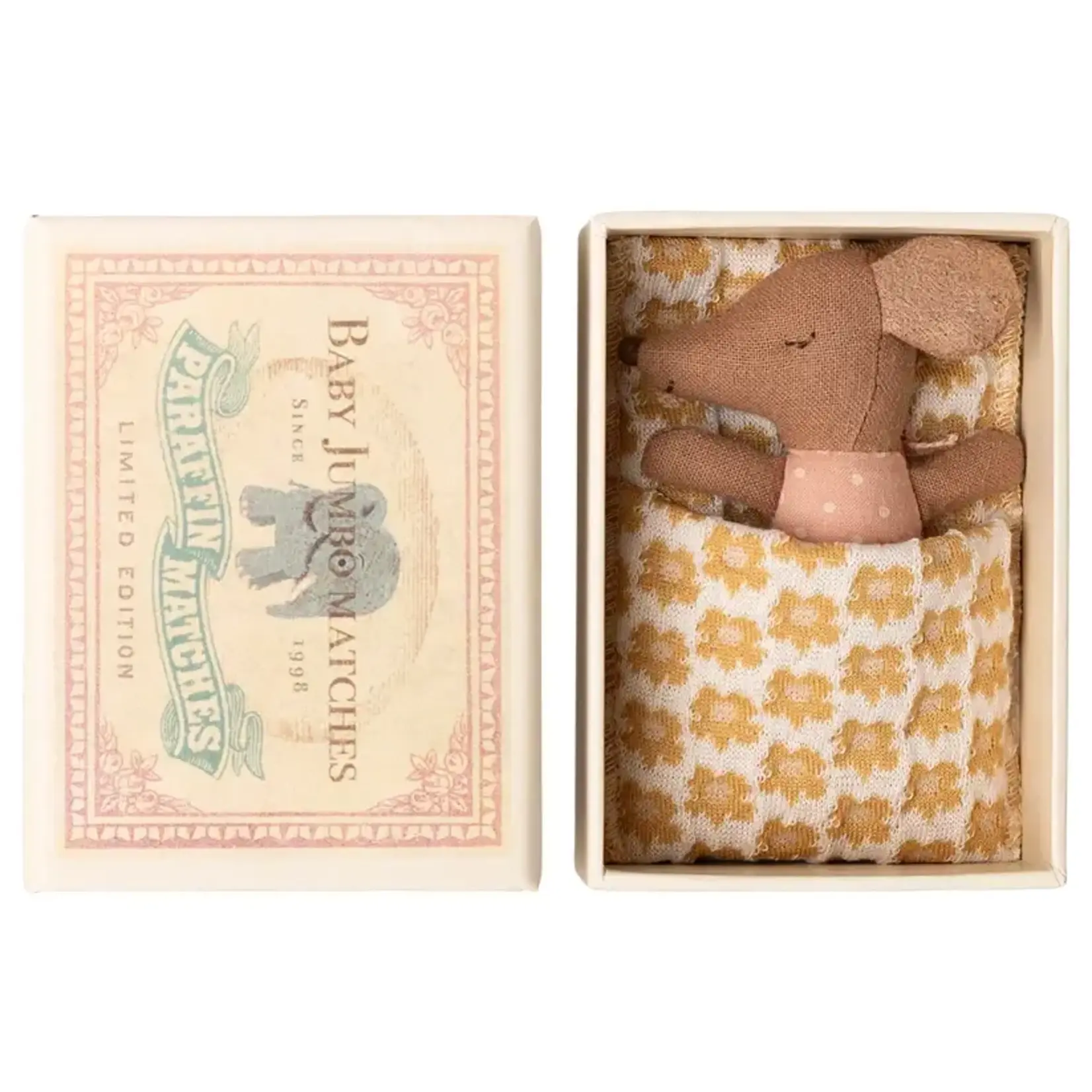 Maileg NEW Maileg Sleepy wakey baby mouse in matchbox - Rose