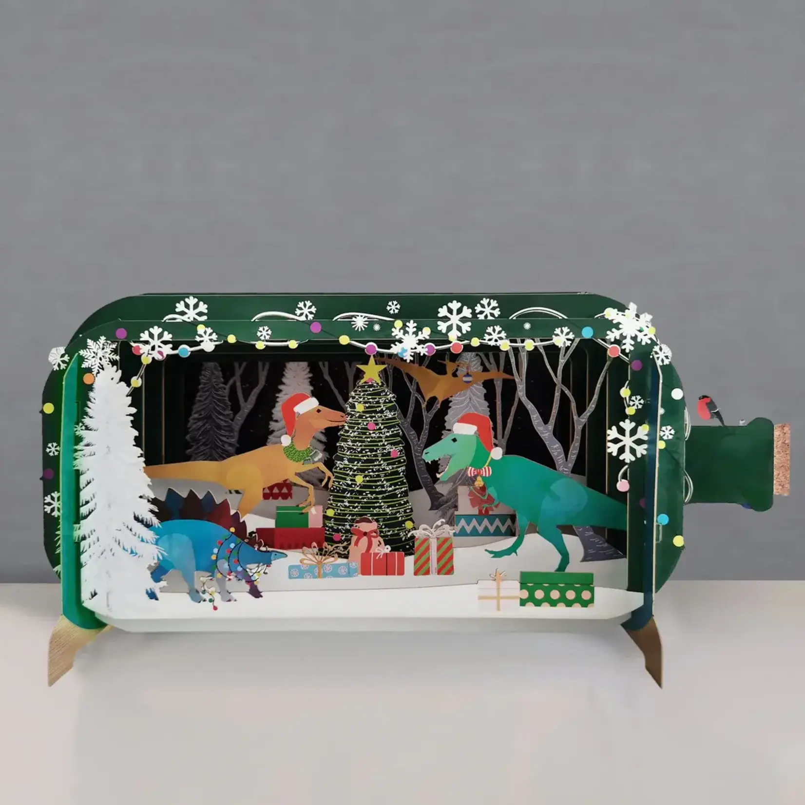 AllJoy Design Christmas Dinosaur Message in a Bottle 3D Card