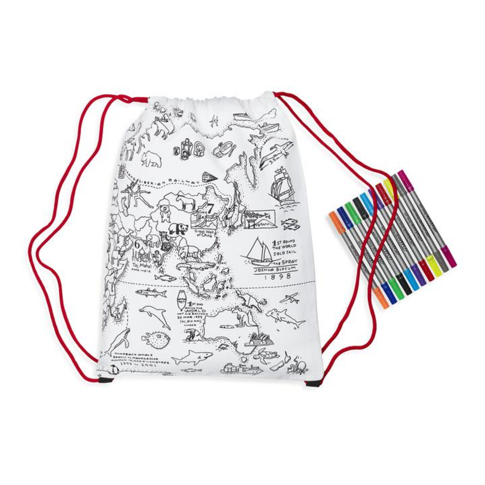 Eat Sleep Doodle The Doodle Drawstring Backpack World Map Bag