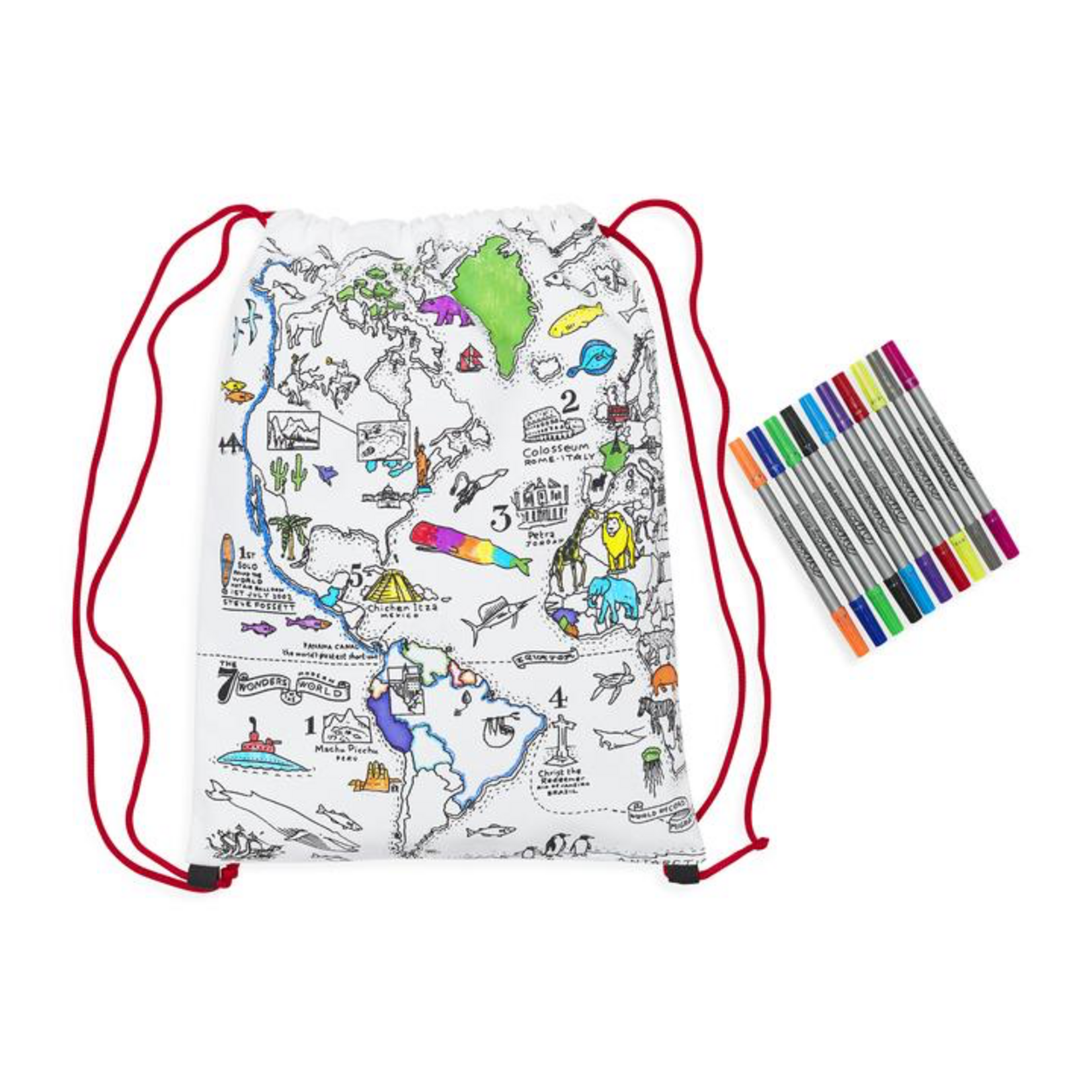 Eat Sleep Doodle The Doodle Drawstring Backpack World Map Bag