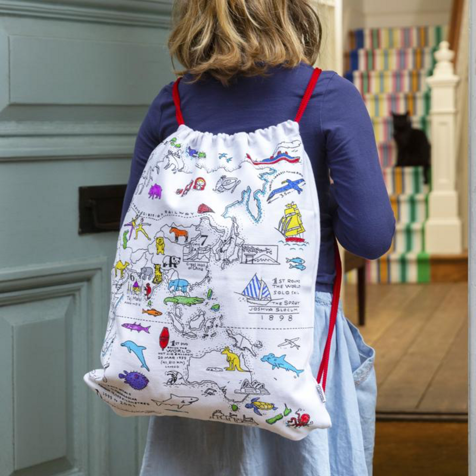 Eat Sleep Doodle The Doodle Drawstring Backpack World Map Bag