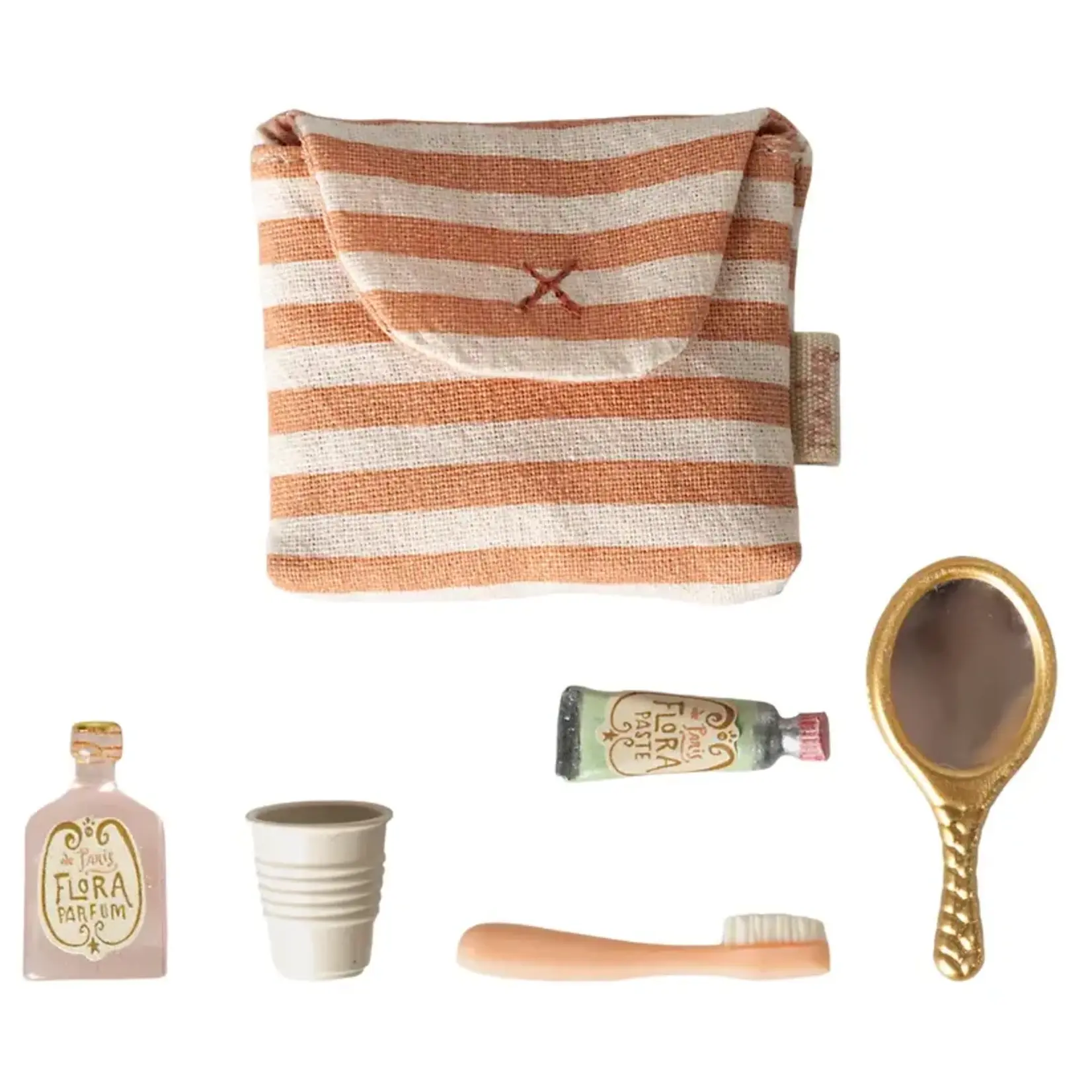 Maileg Maileg Toothbrush set in bag Mouse - Coral stripe