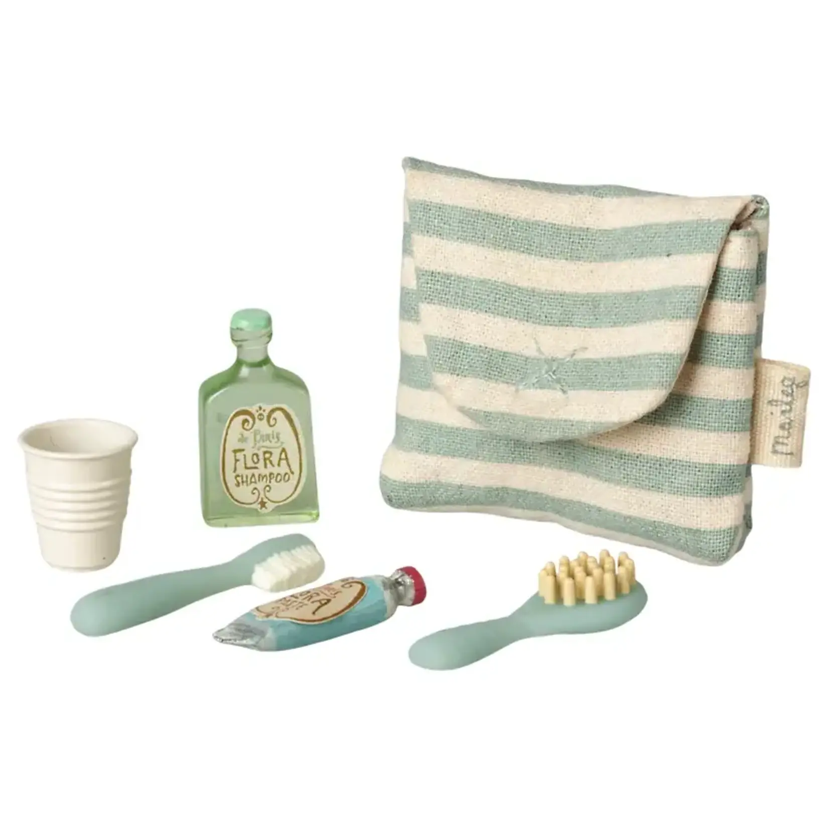 Maileg Maileg Toothbrush set in bag Mouse - Blue stripe