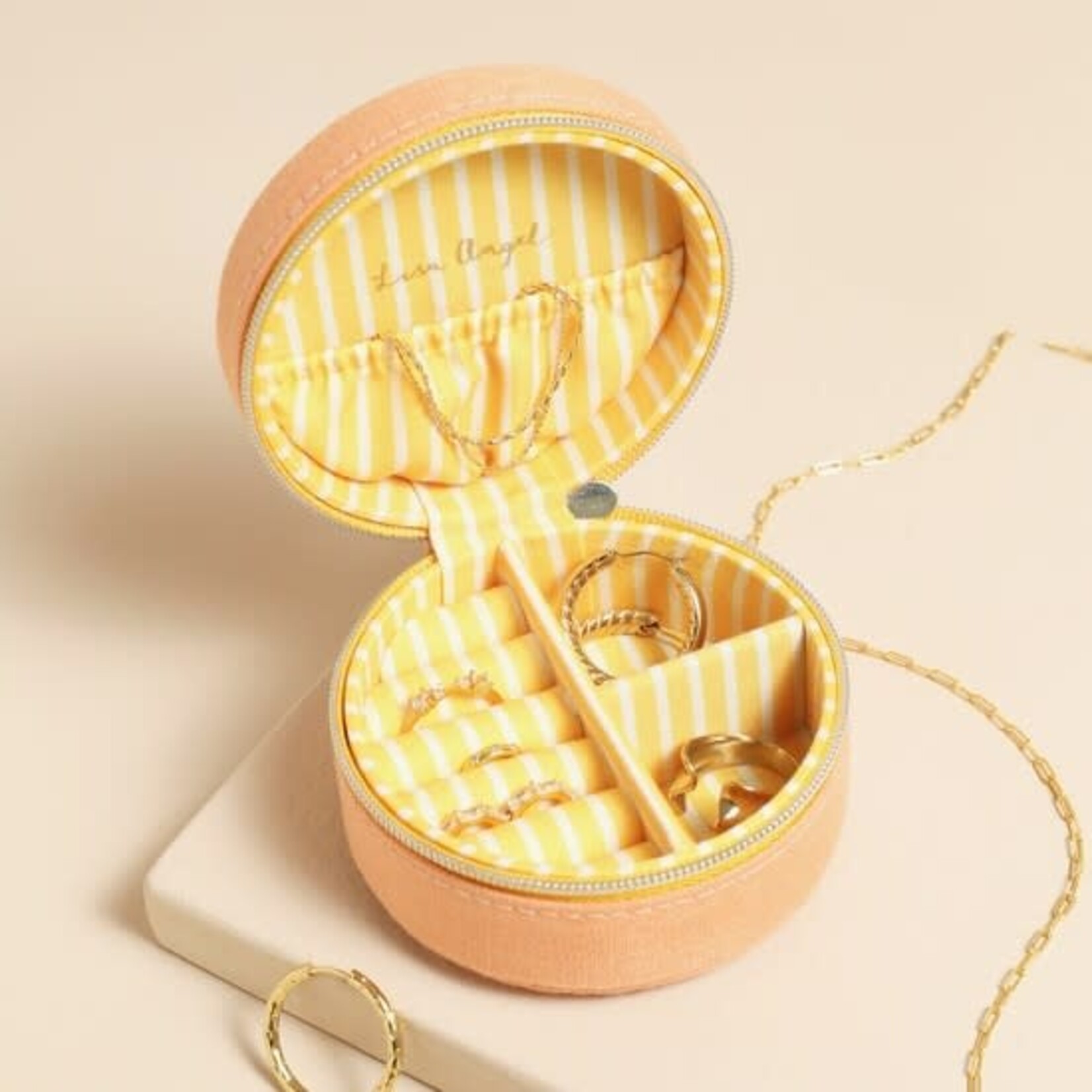 Lisa Angel Mini Round Jewellery Case in Tangerine