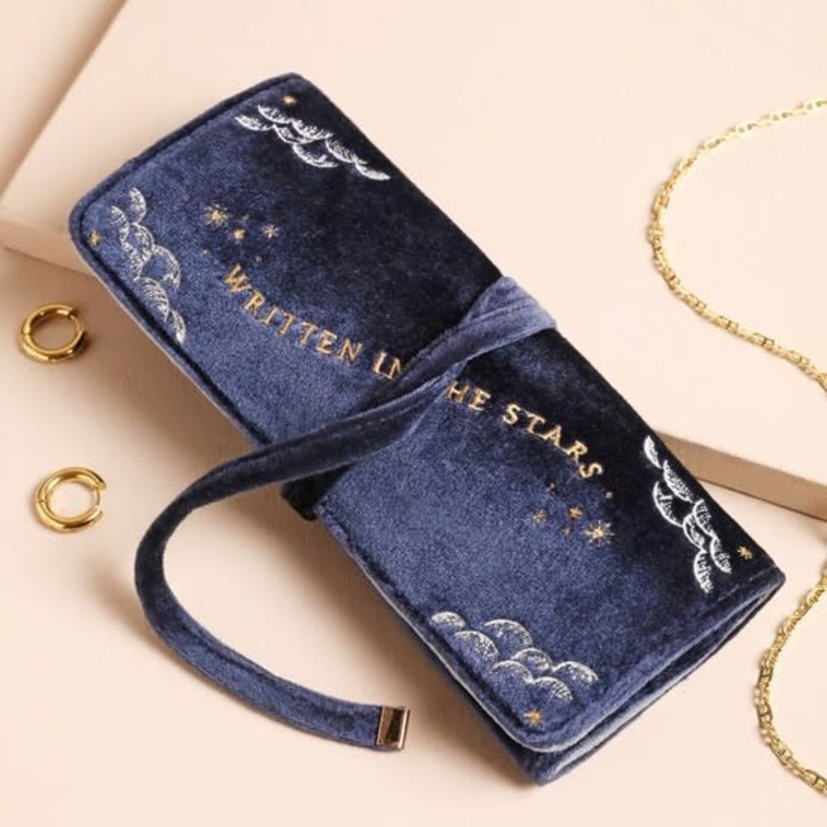 Lisa Angel Navy Celestial Velvet Jewellery Roll
