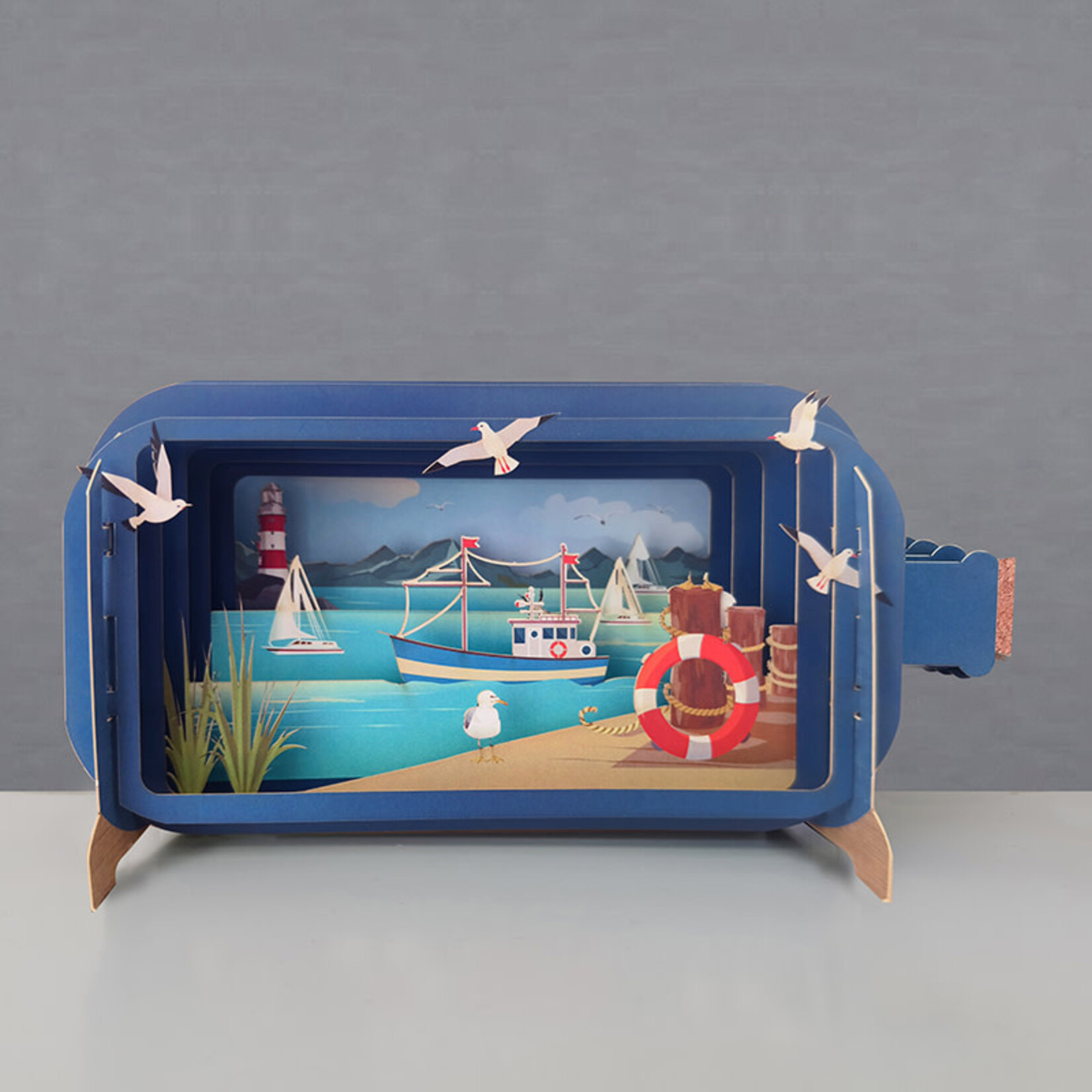 AllJoy Design Fishing Boat Pier 3D Bottle Pop Up Card