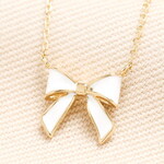 Lisa Angel Enamel White Bow Pendant Necklace in Gold
