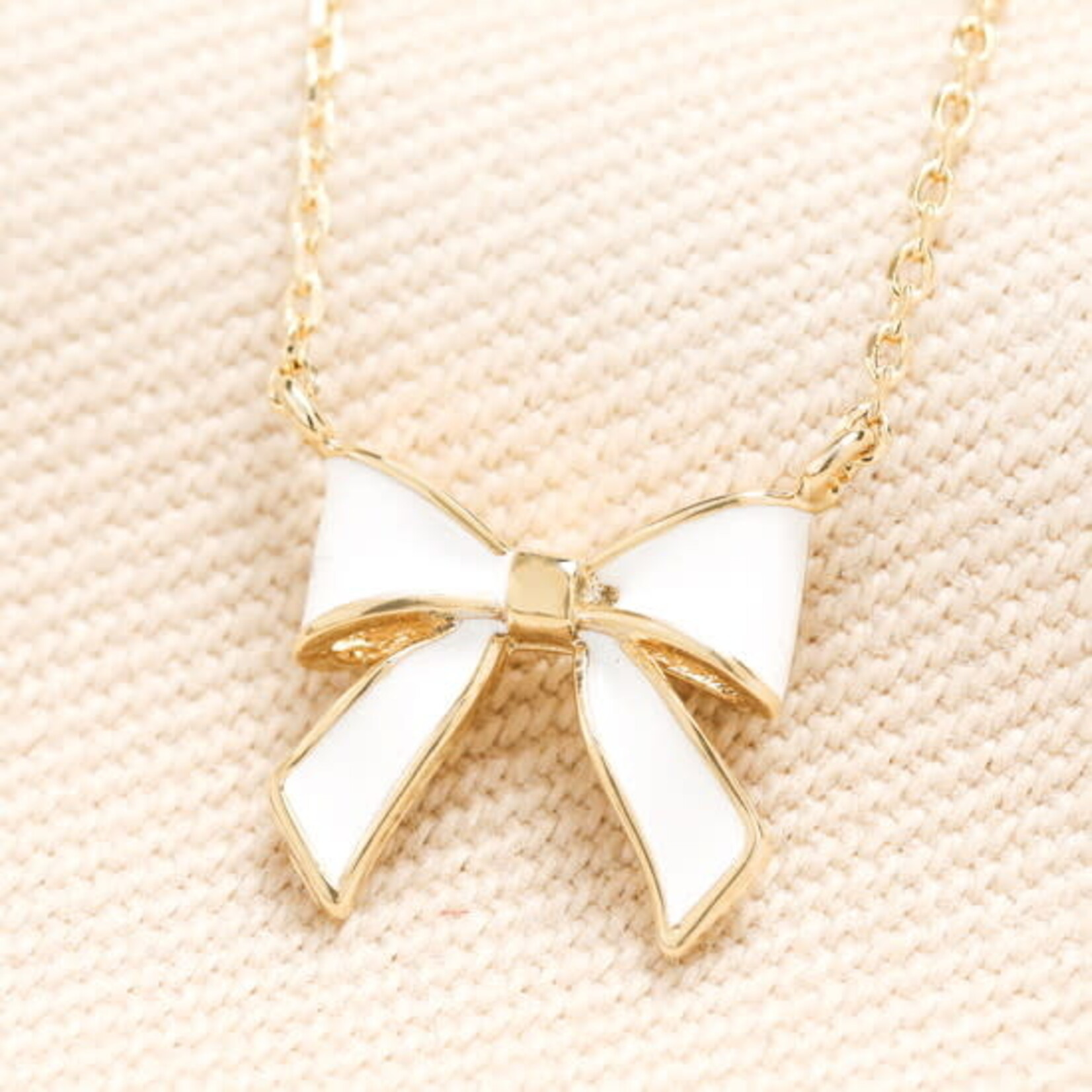 Lisa Angel Enamel White Bow Pendant Necklace in Gold