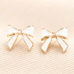 Lisa Angel Enamel White Bow Stud Earrings in Gold