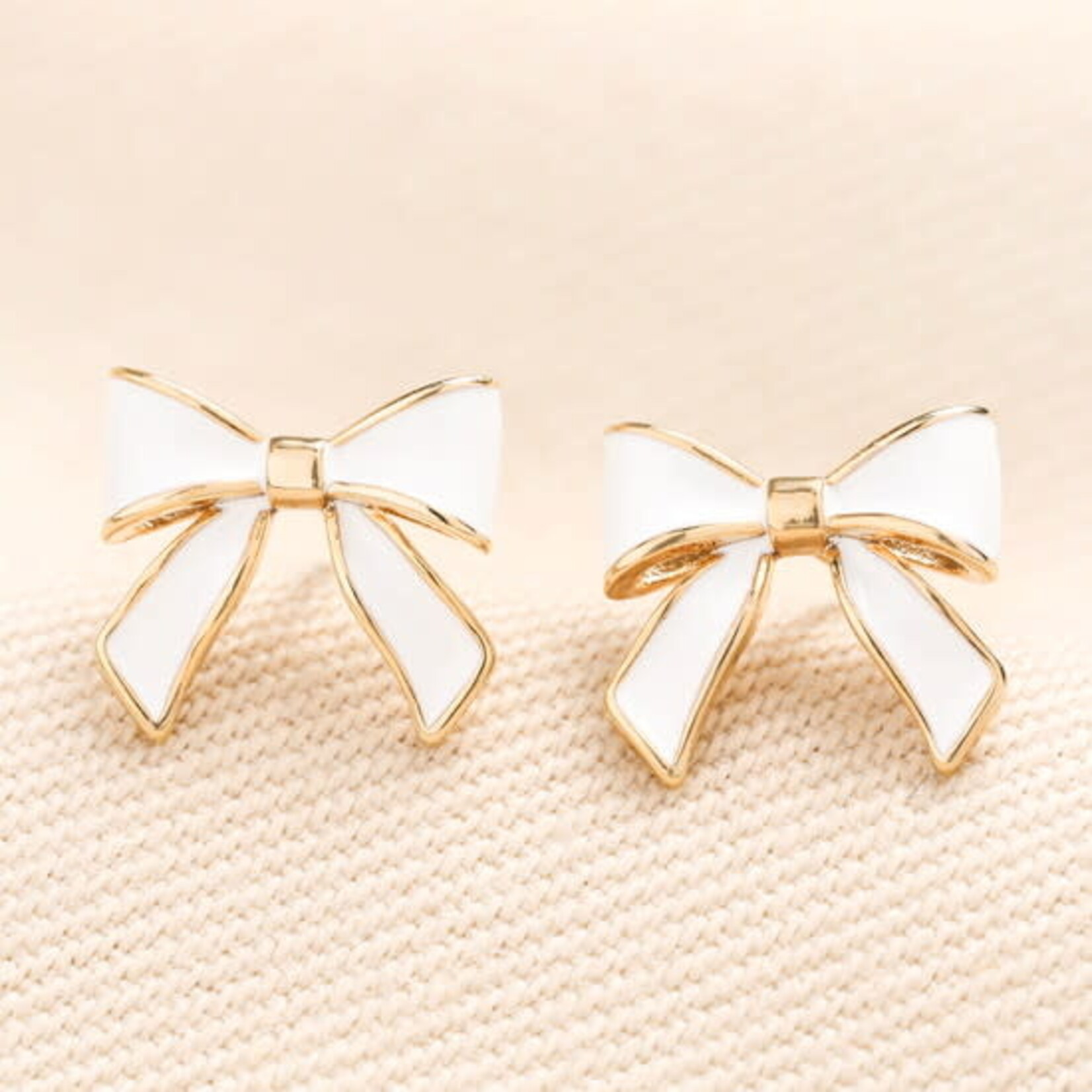 Lisa Angel Enamel White Bow Stud Earrings in Gold