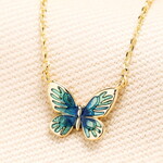 Lisa Angel Blue and Green Butterfly Charm Necklace in Gold