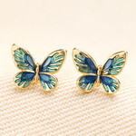 Lisa Angel Blue and Green Butterfly Stud Earrings in Gold