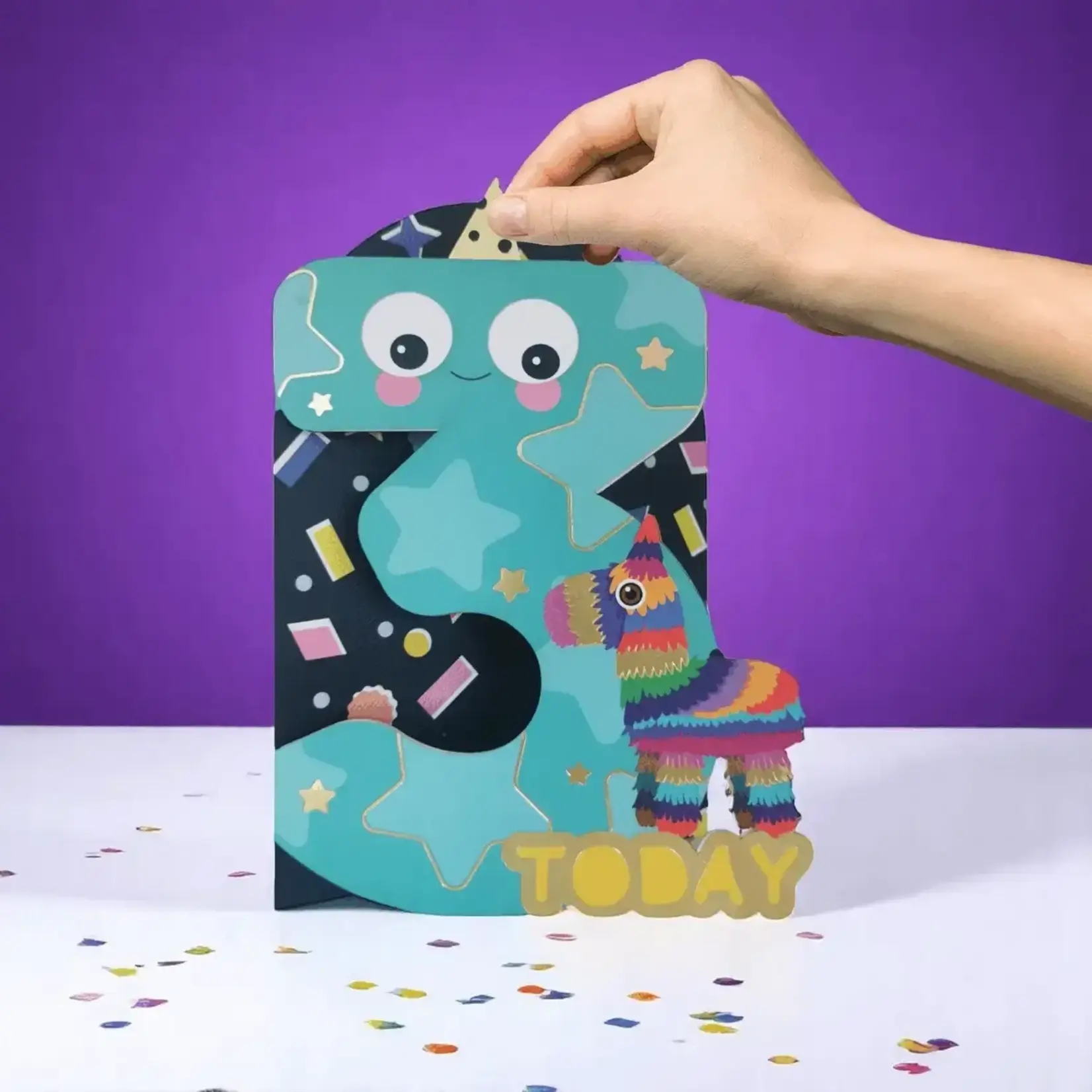 AllJoy Design Age 3 3rd Birthday Jiggly Eyes Card