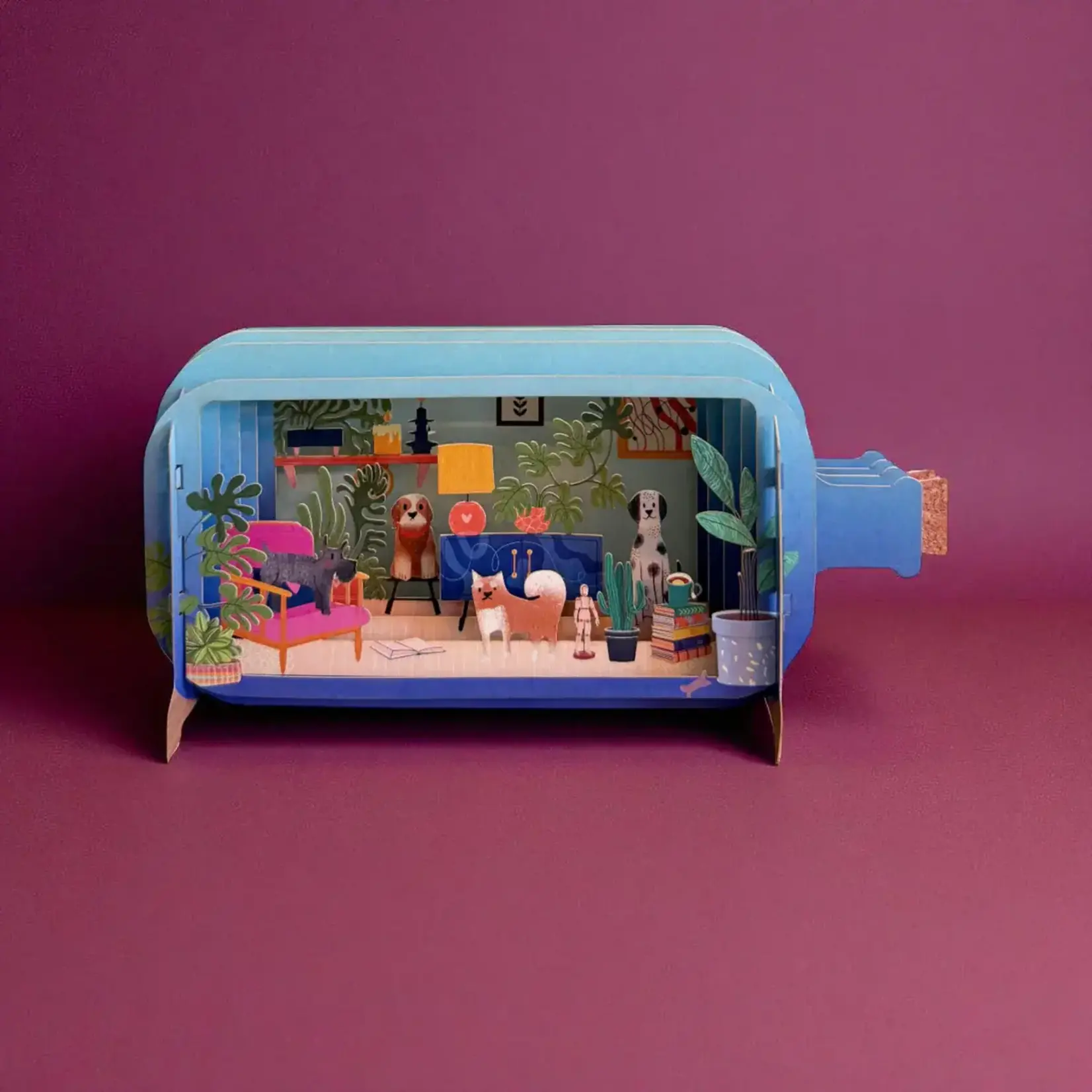 AllJoy Design Dogs 3D Blue Ombre Bottle Pop Up Card