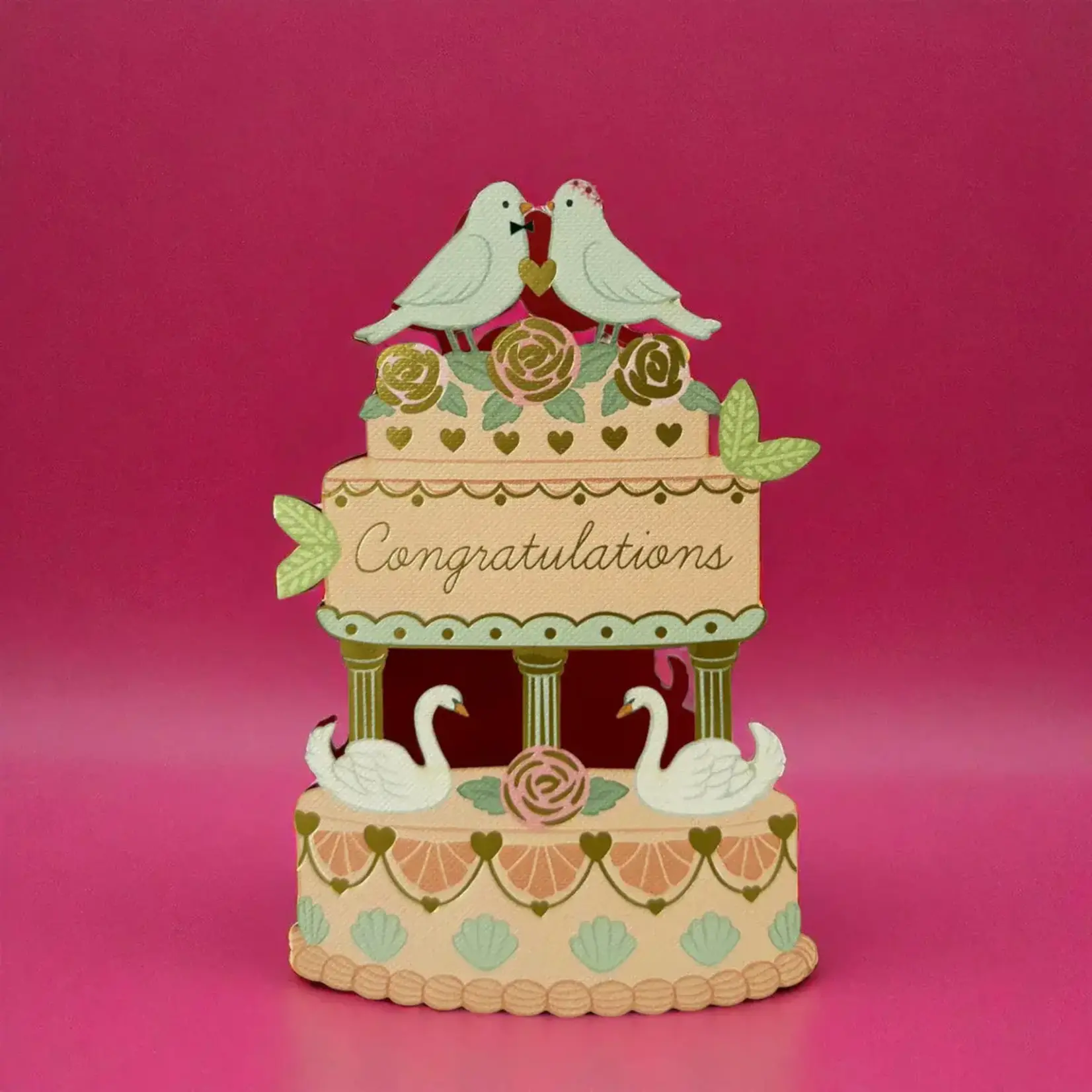 AllJoy Design Congratulations Wedding Cake Swans Laser Cut Card
