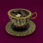 AllJoy Design Cat and Bookshelf Green Teacup Card