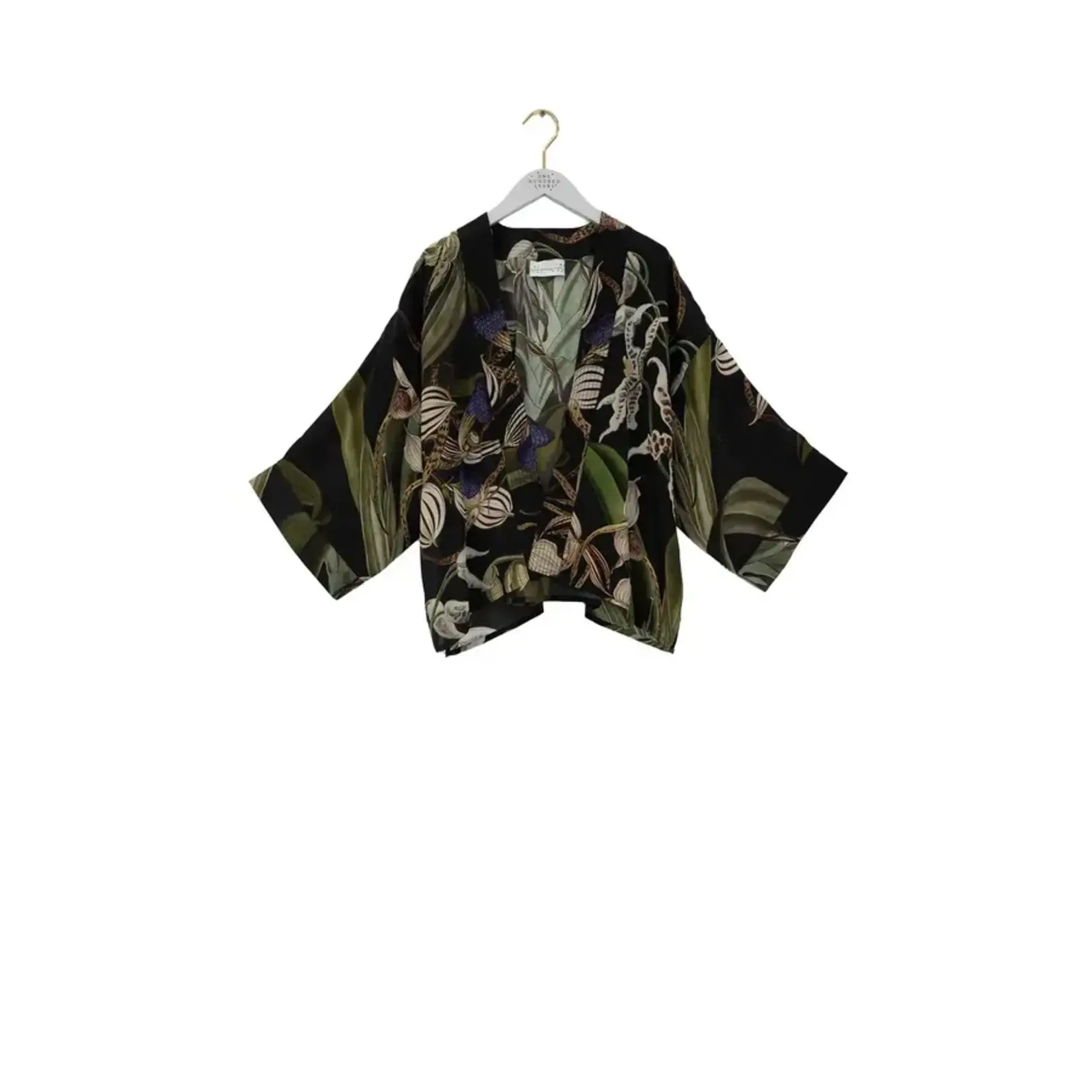 ONE HUNDRED STARS Orchid Black Crepe Kimono