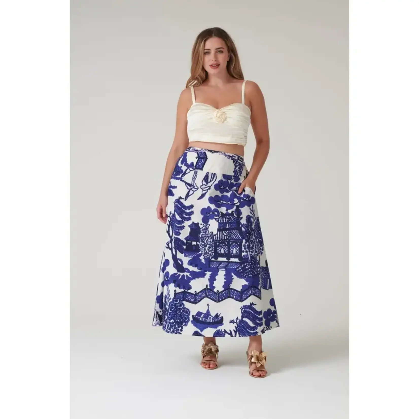 ONE HUNDRED STARS Giant Willow Blue A-line Maxi Skirt