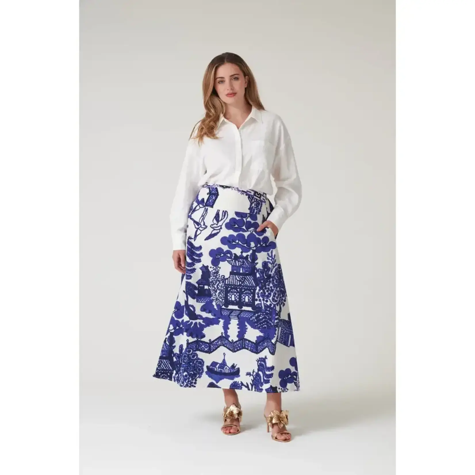 ONE HUNDRED STARS Giant Willow Blue A-line Maxi Skirt