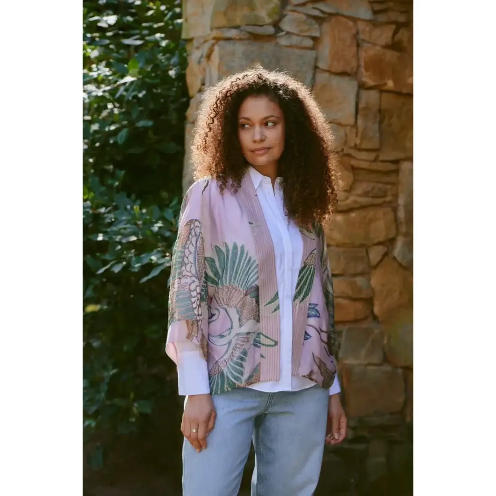 ONE HUNDRED STARS Crane Plaster Pink Kimono